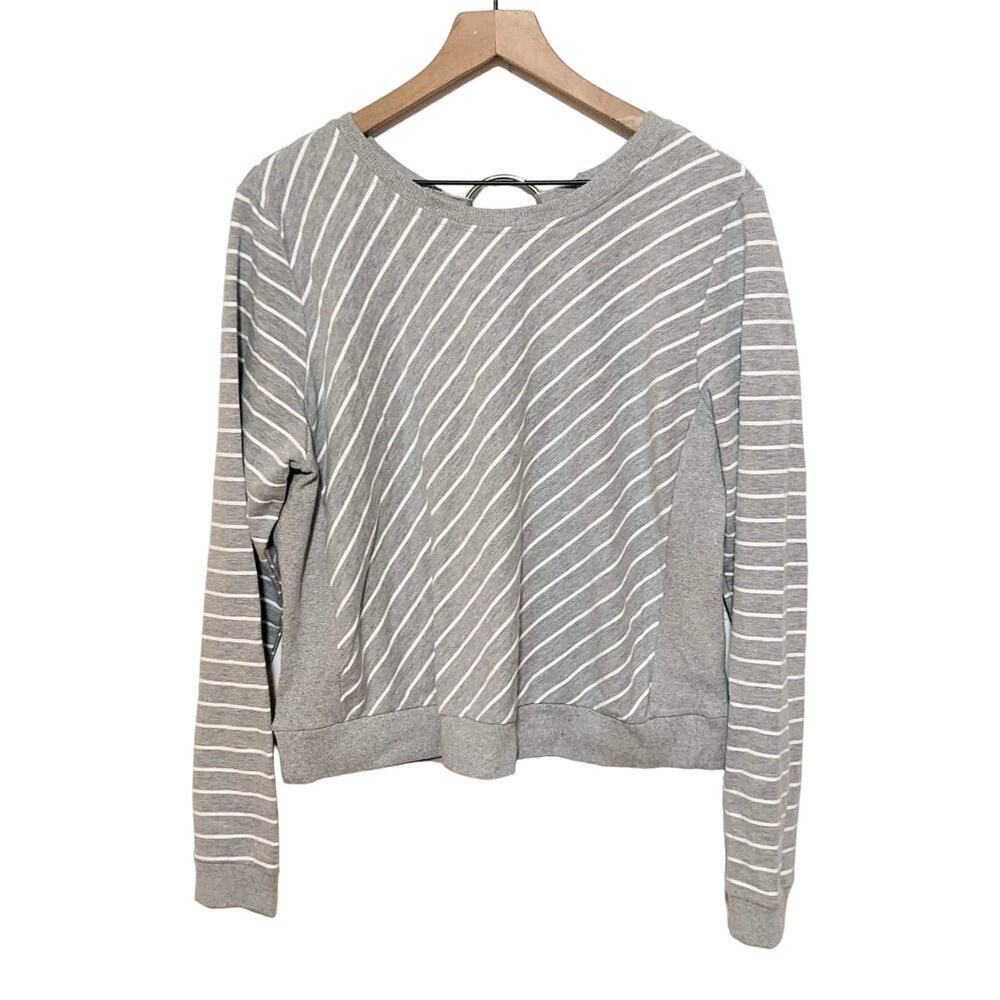 Code X Mode Sweatshirt Womens XL Gray White Striped Open Back Crew Neck Preppy